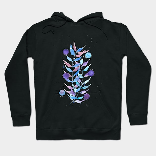 Minimal floral watercolor with blue and purple tones Hoodie by cesartorresart